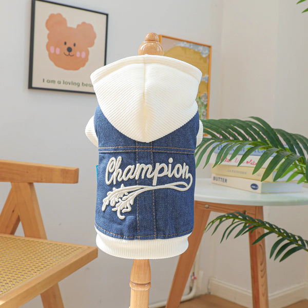 Blue Embroidered Champion Hoodie for Dogs & Cats